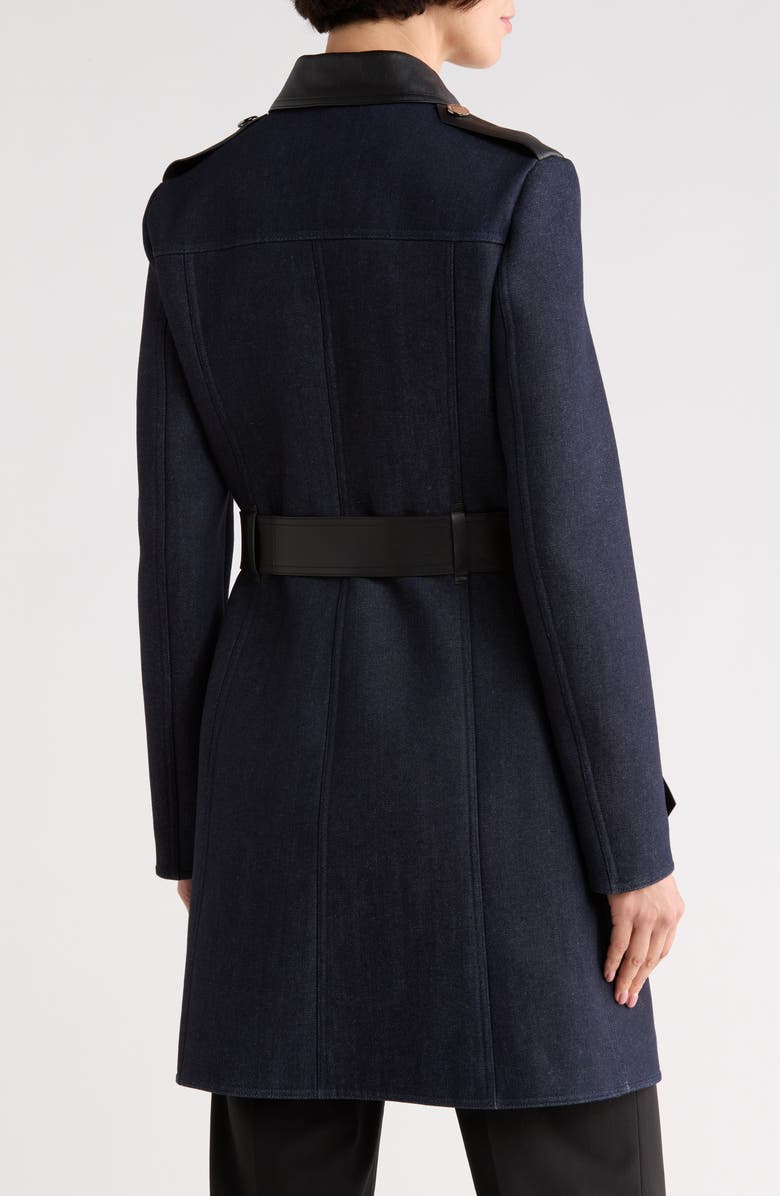 Longchamp Leather Trim Denim Coat, Alternate, color,