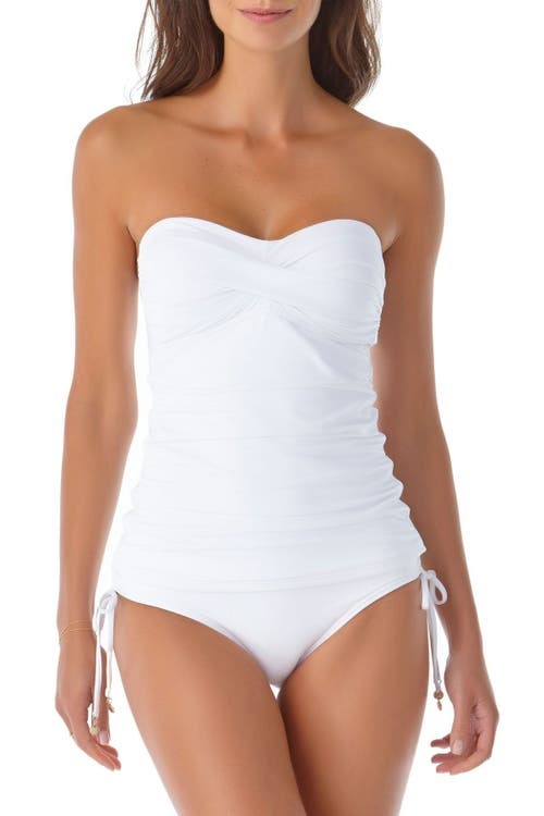 Anne Cole Twist-front Ruched One-piece Swimsuit In White