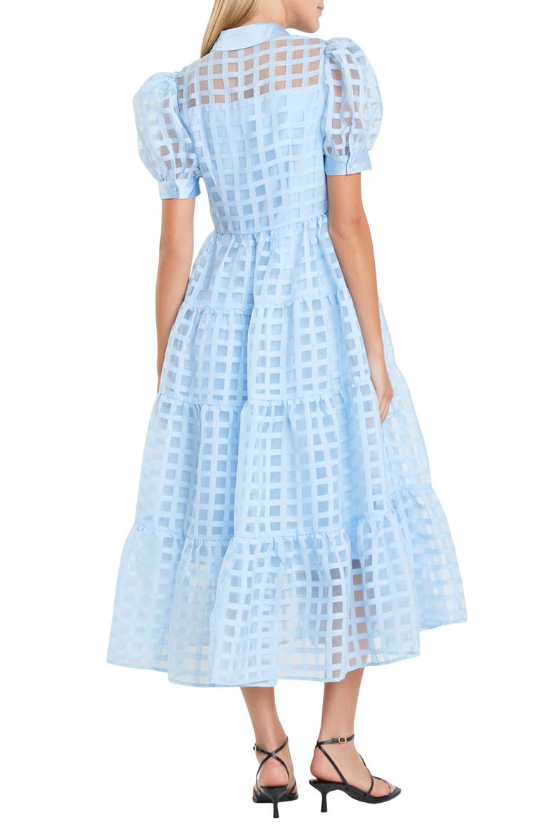 Grid Pattern Tiered Midi Shirtdress, Alternate, color, POWDER BLUE
