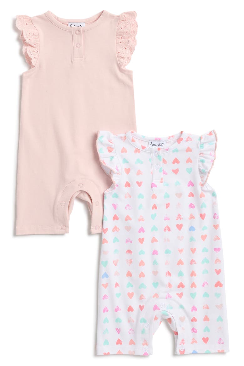 2-Pack Assorted Rompers, Main, color, PINK/RNBOW HRTS