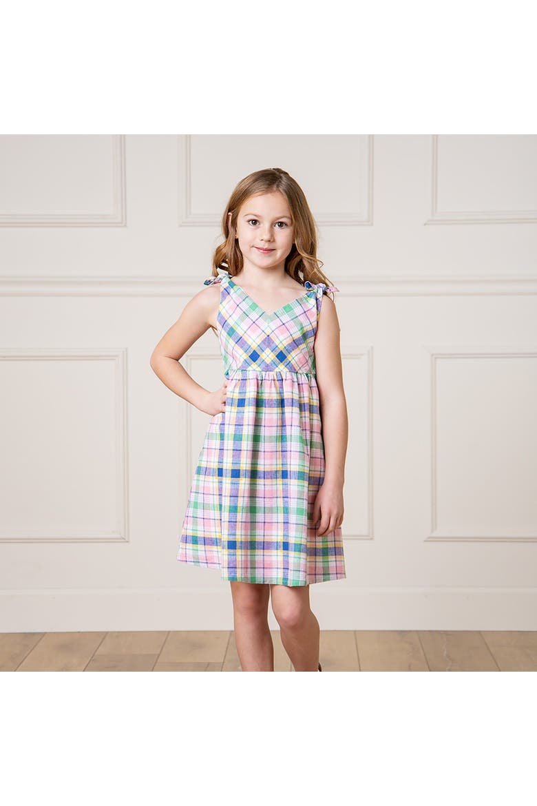 Girls' Sleeveless Bow Shoulder Swing Dress, Kids, Alternate, color, Flower Show Plaid