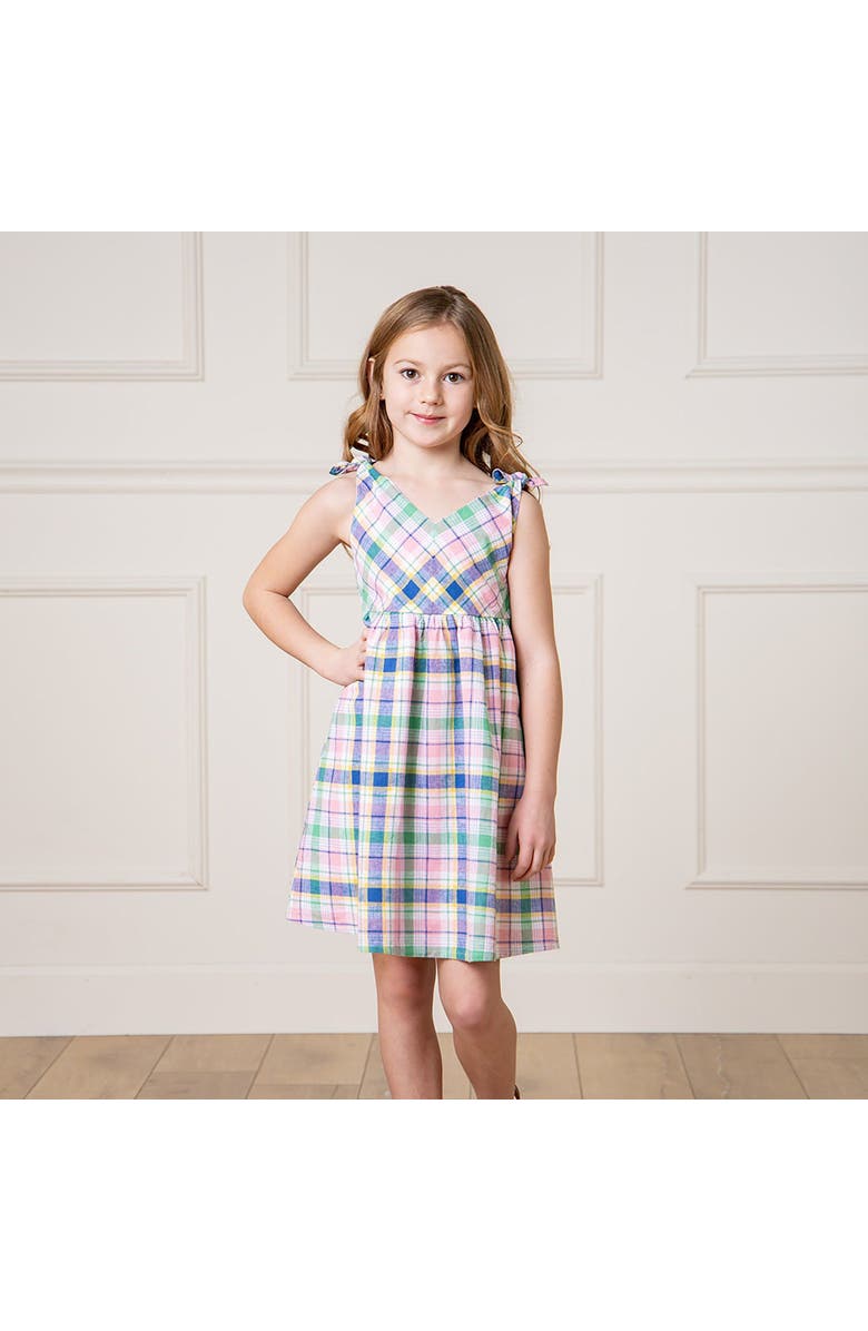 Hope & Henry Girls' Organic Eyelet Bow Shoulder Dress, Kids, Alternate, color, Flower Show Plaid