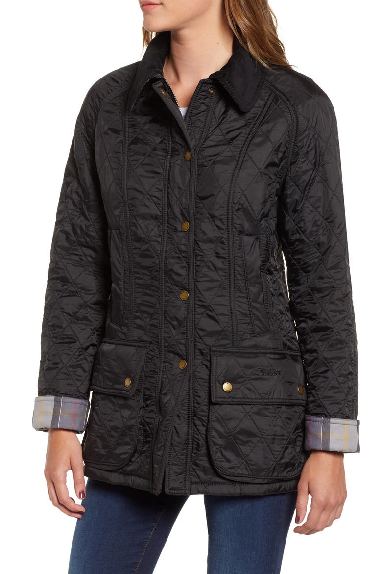 Beadnell Fleece Lined Quilted Jacket, Alternate, color, BLACK/BLACK