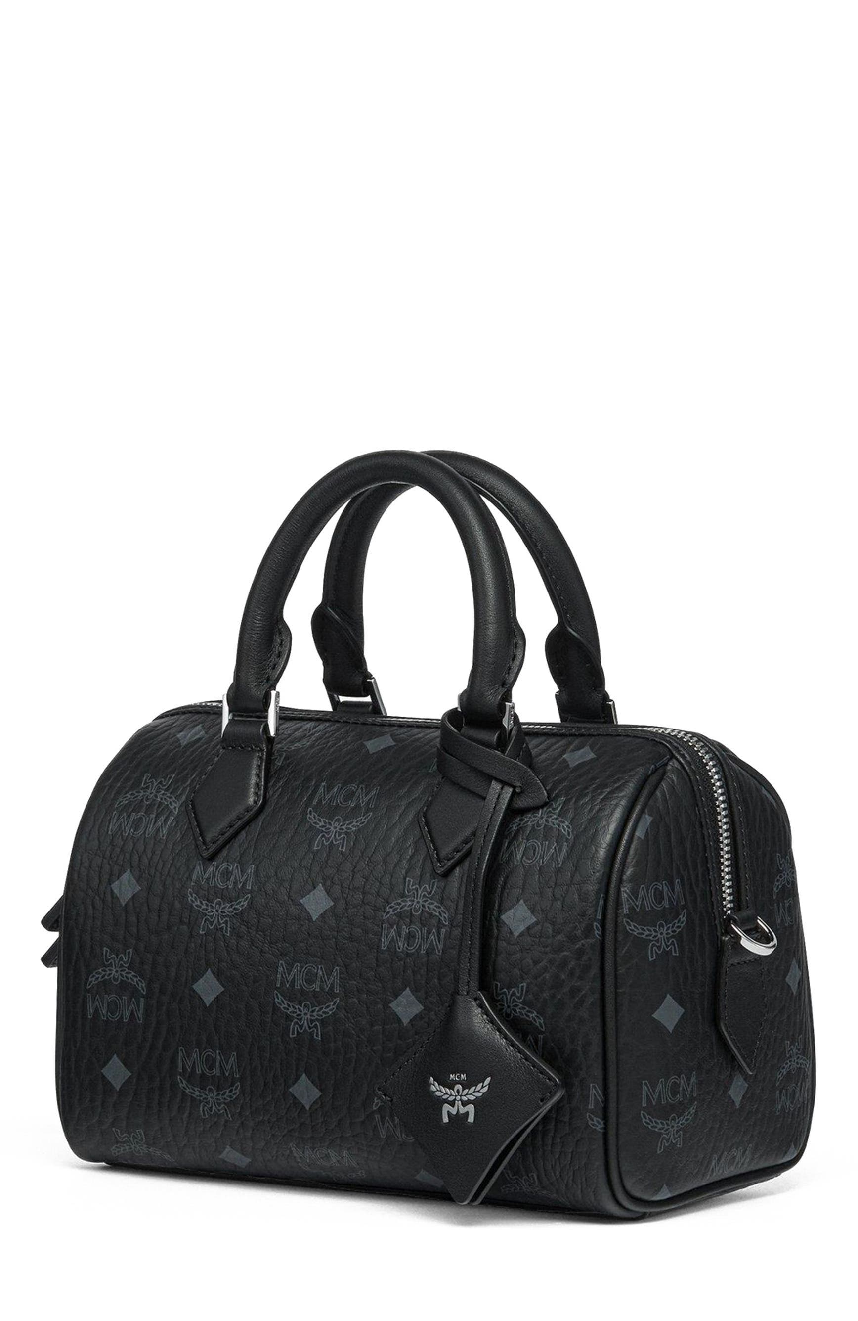 MCM Small Ella Boston Bag in Visetos, Alternate, color, Black