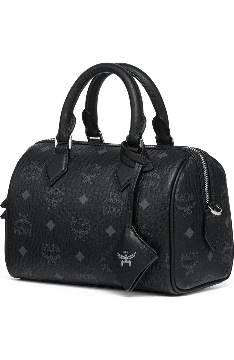 MCM Small Ella Boston Bag in Visetos, Alternate, color, Black