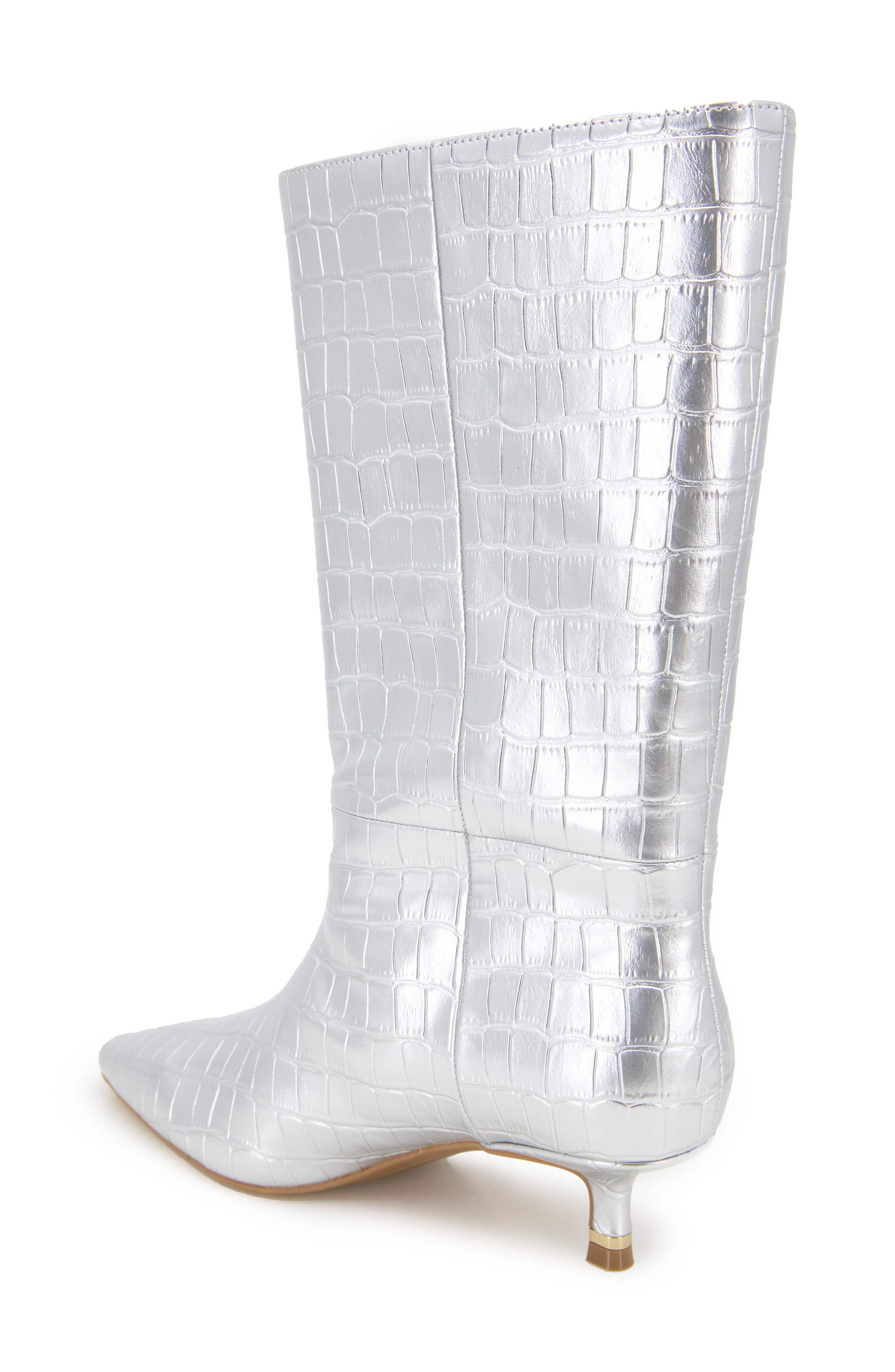 Kenneth Cole Meryl Pointed Toe Kitten Heel Boot, Alternate, color, Silver Croco