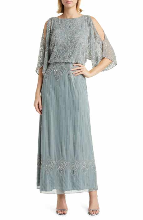 Pisarro Nights Beaded Cold Shoulder Blouson Cocktail Dress