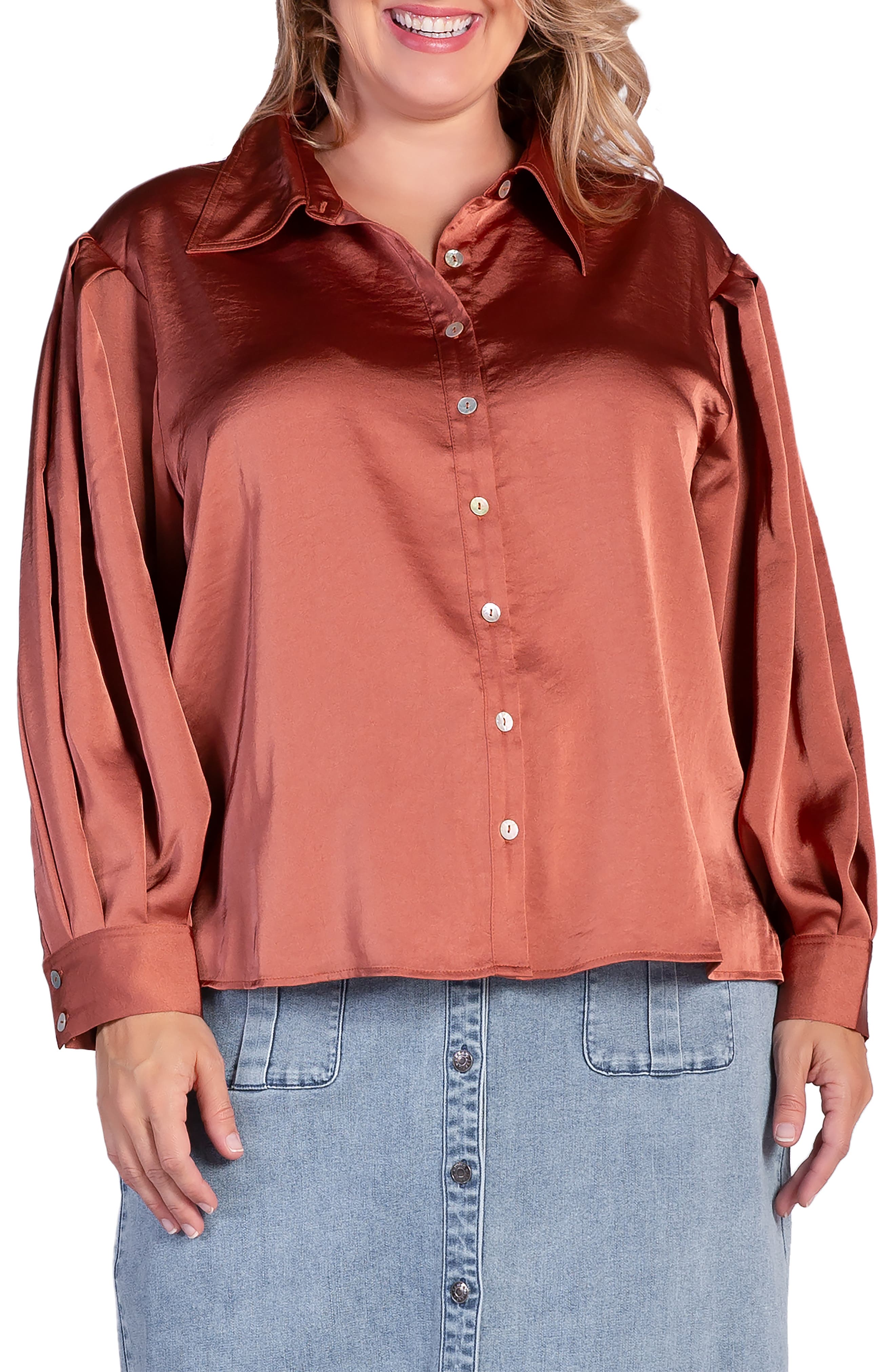 Zeal Sateen Button-Up Blouse