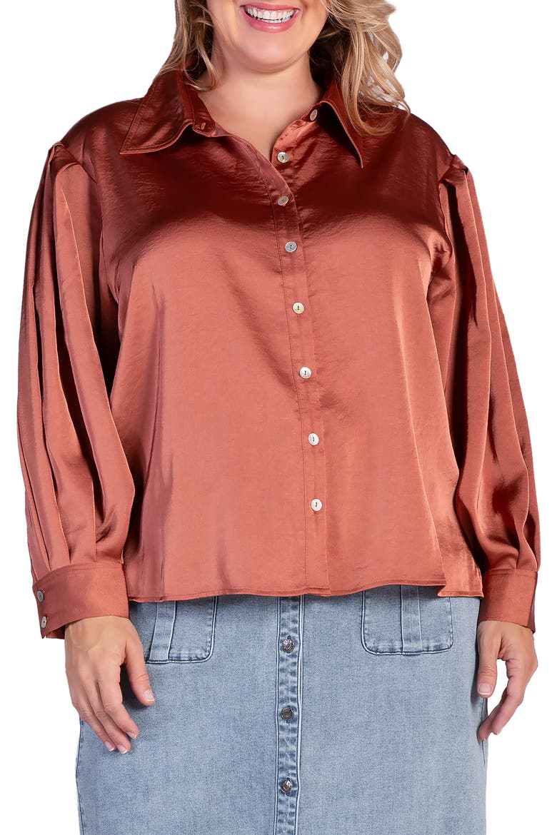 Zeal Sateen Button-Up Blouse, Main, color, RUST