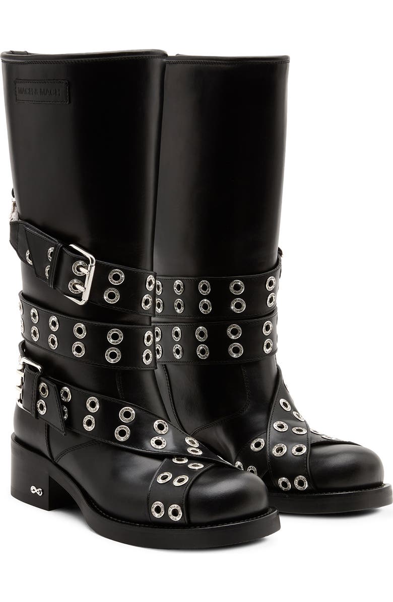 Mach & Mach Buckle Belt Moto Boot, Main, color, Black