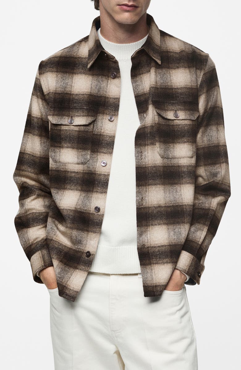 MANGO Check Wool Blend Overshirt, Main, color, 