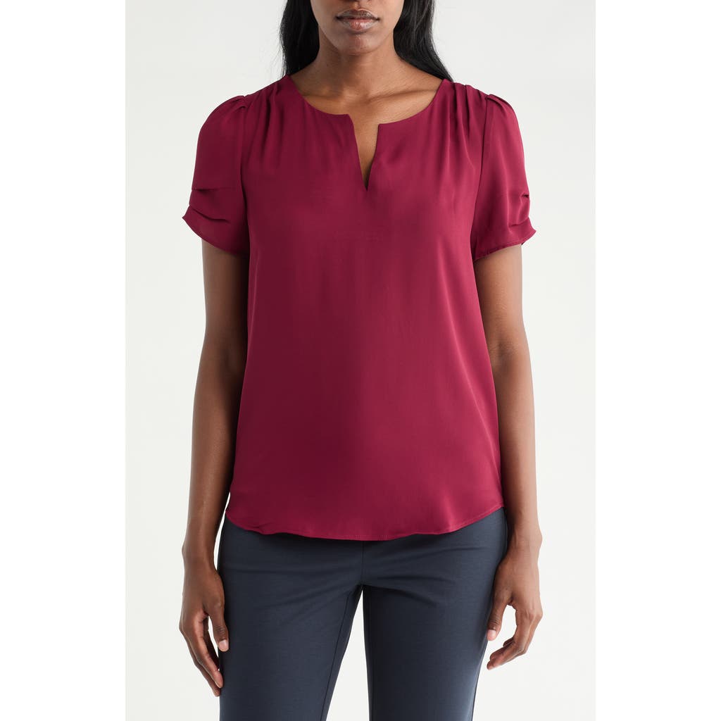 Dr2 By Daniel Rainn Pleated Sleeve Split Neck Blouse