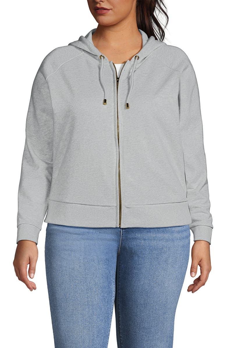 Lands' End Serious Sweats Relaxed Long Sleeve Full Zip Hoodie Sweatshirt, Main, color, Soft Light Gray Heather