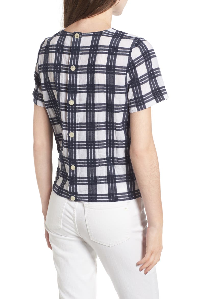 Plaid Tie Front Blouse, Alternate, color, TRANSATLANTIC BLUE