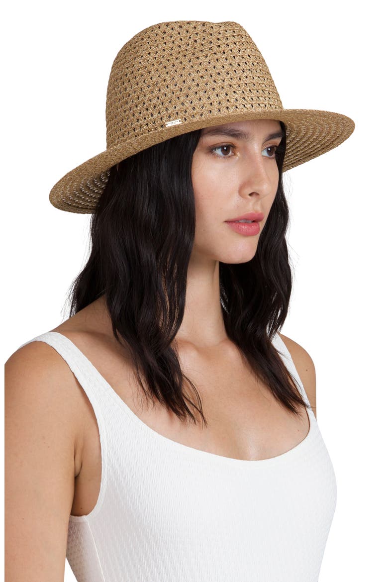 Lillian Packable Straw Fedora, Alternate, color, CAMEL/ GOLD