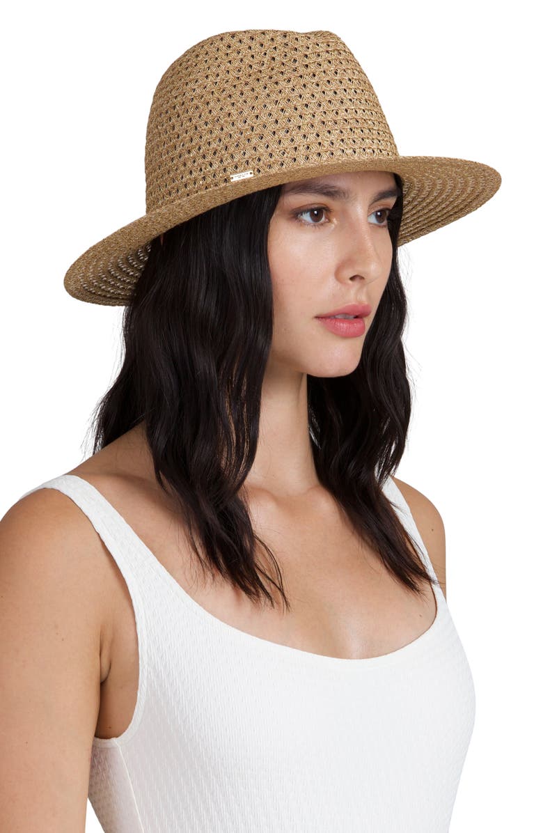 Eugenia Kim Lillian Packable Straw Fedora, Alternate, color, Camel/ Gold