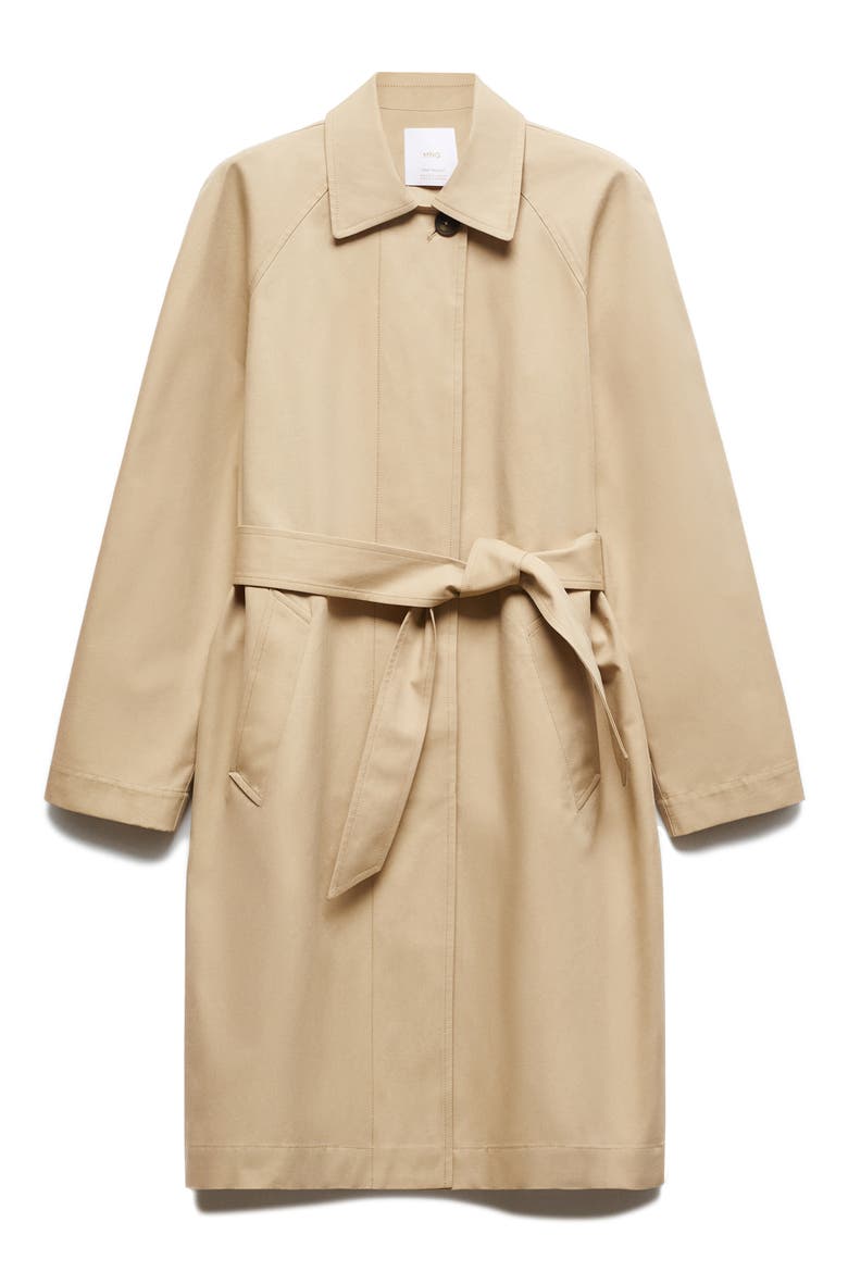 Belted Cotton Trench Coat, Alternate, color, BEIGE
