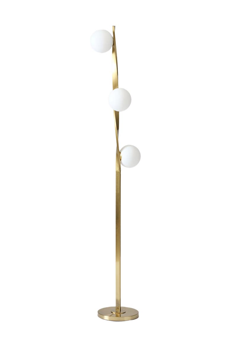 Nola 60" Dimmable LED Twisted Modern Floor Lamp with Glazed Glass Globes, Main, color, Antique Brass