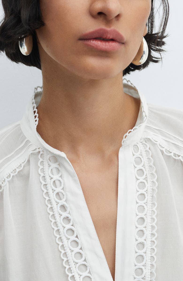 MANGO Openwork Lace Trim Button-Up Shirt, Alternate, color, 