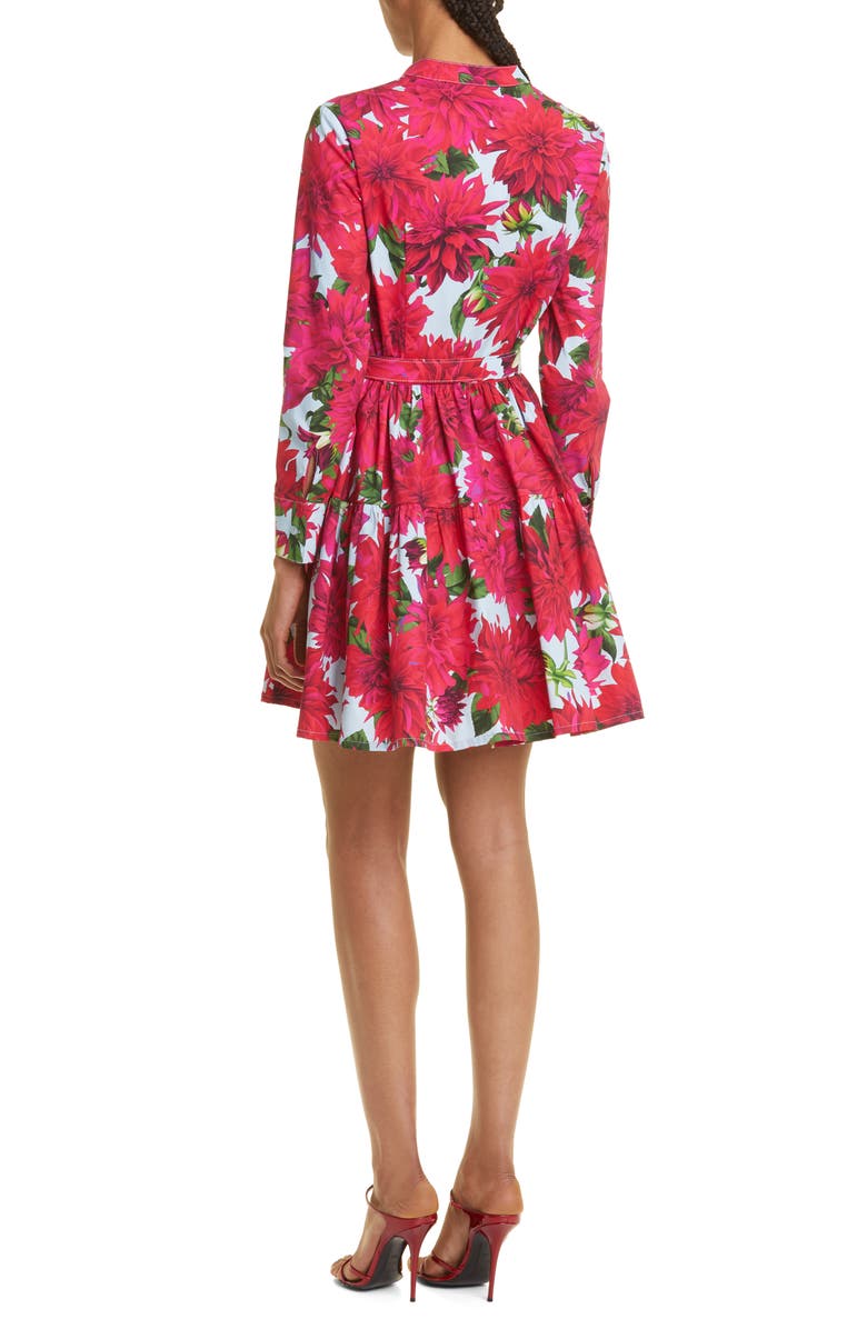 Oscar de la Renta Dahlia Print Long Sleeve Stretch Poplin Shirtdress, Alternate, color, 