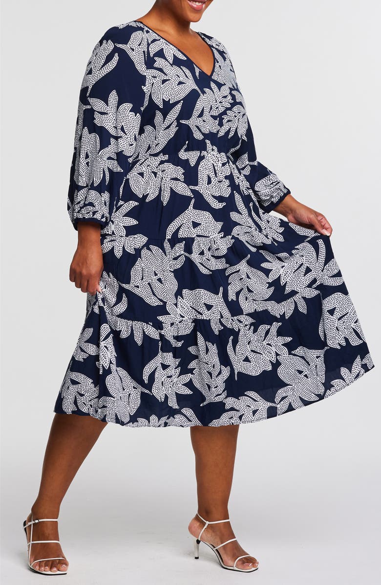 Estelle Leafy Long Sleeve Tiered Midi Dress, Alternate, color, 