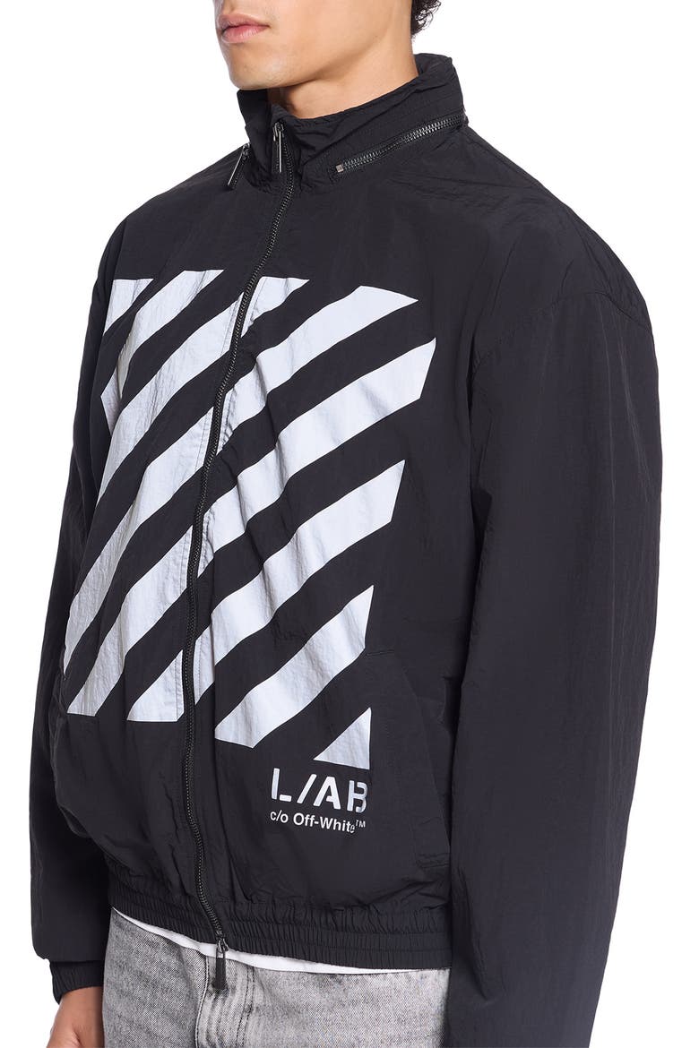 Reflective Diagonal Windbreaker Jacket, Alternate, color, BLACK