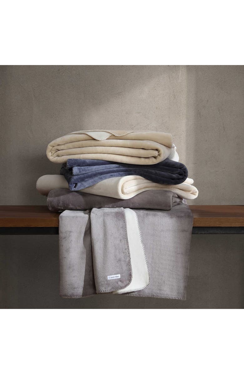 Calvin Klein Home Modern Reversible Solid Plush Blanket, Alternate, color, Medium Grey