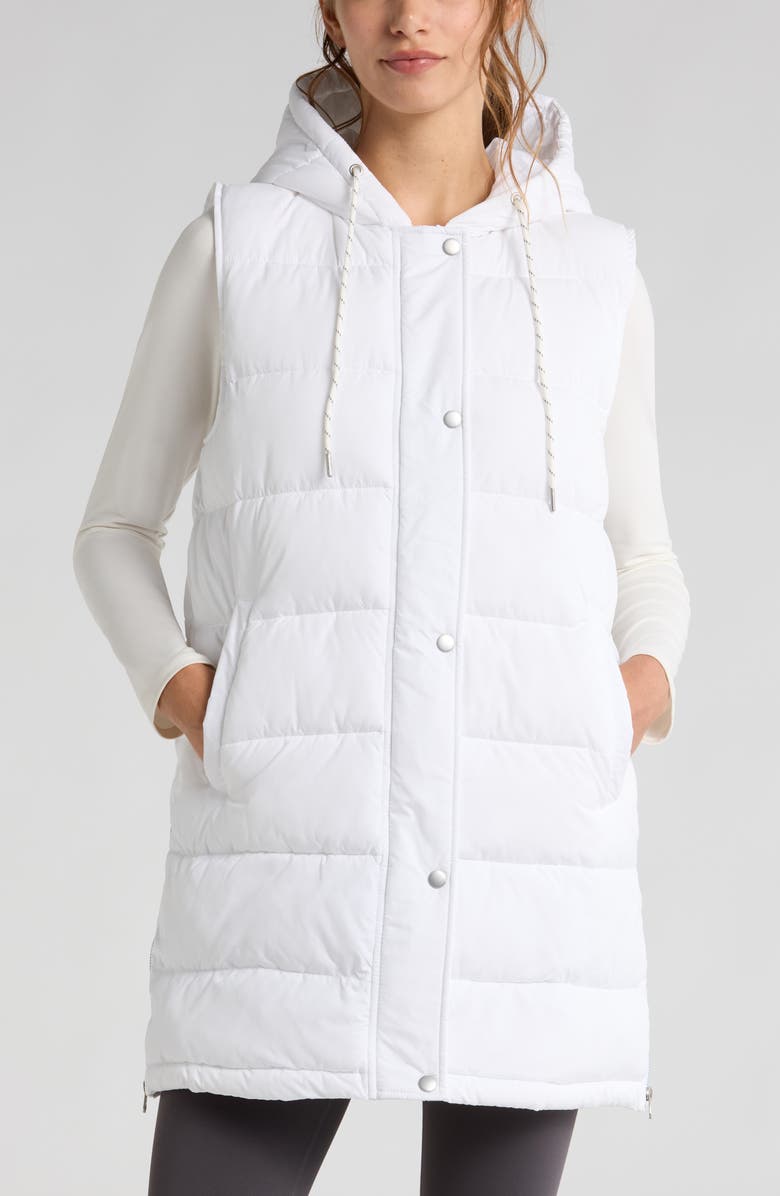 Zella Long Hooded Puffer Vest, Alternate, color, White