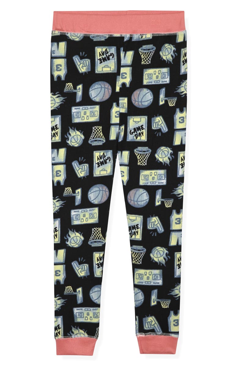 SLEEP ON IT Kids' Game Day Fitted Short Sleeve Two-Piece Pajamas, Alternate, color, Black