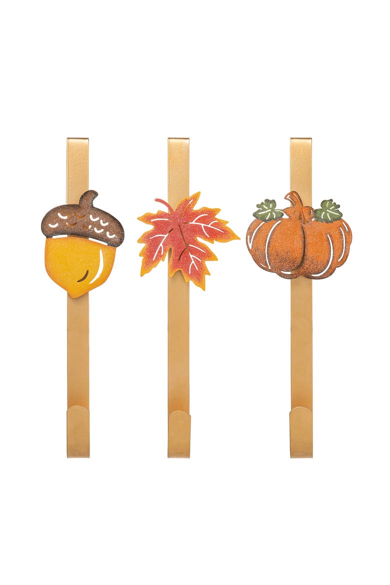 Set of 3 Fall Metal Glitter Wreath Hangers, Alternate, color, Orange
