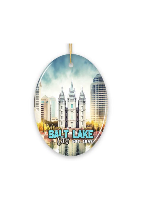 Salt Lake City Temple Skyline Oval Ceramic Ornament