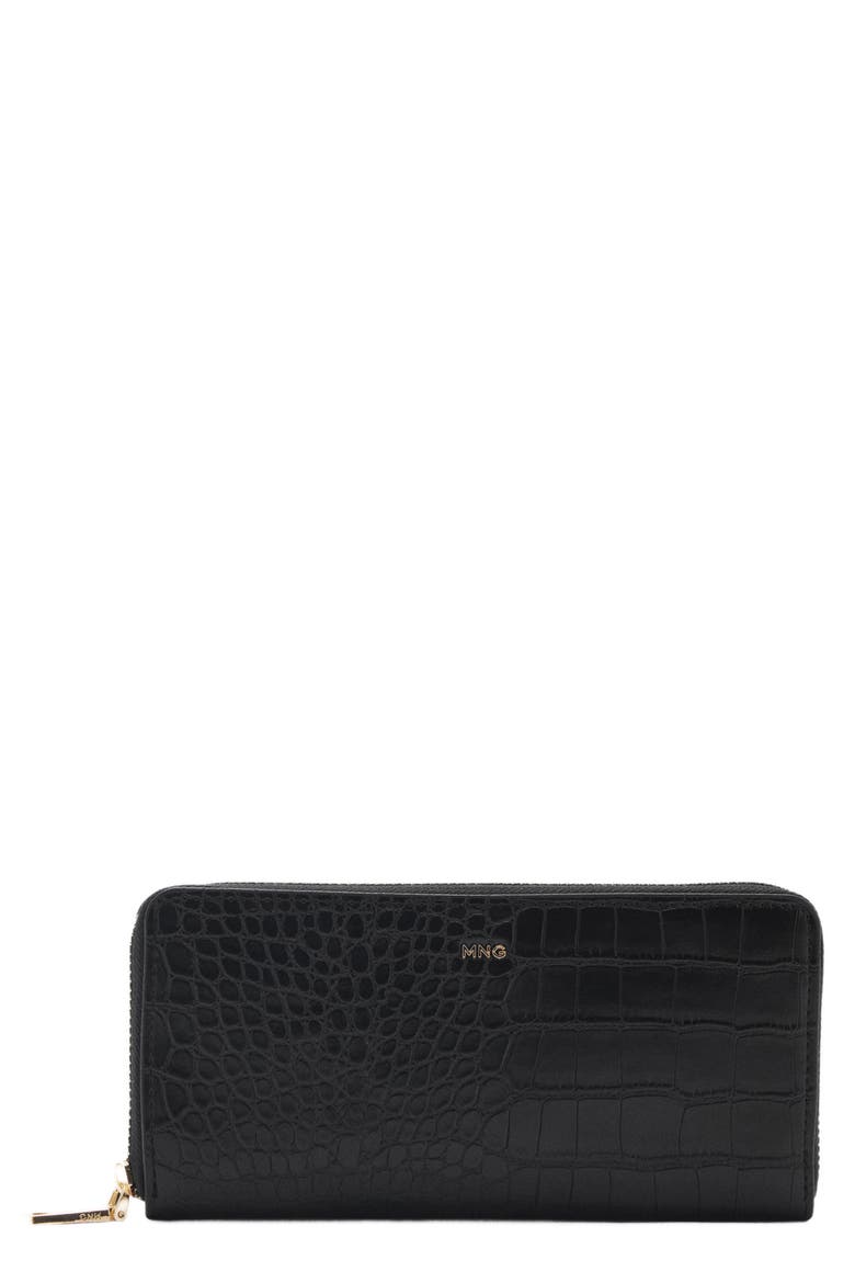 Croc Embossed Faux Leather Wallet, Main, color, BLACK