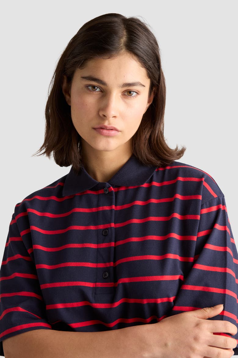 Taylor Striped Boxy Jersey Popover Top, Alternate, color, Navy Stripe
