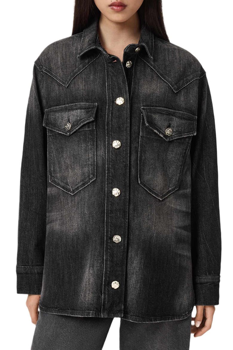Bryn Denim Button-Up Shirt, Main, color, WASHED BLACK