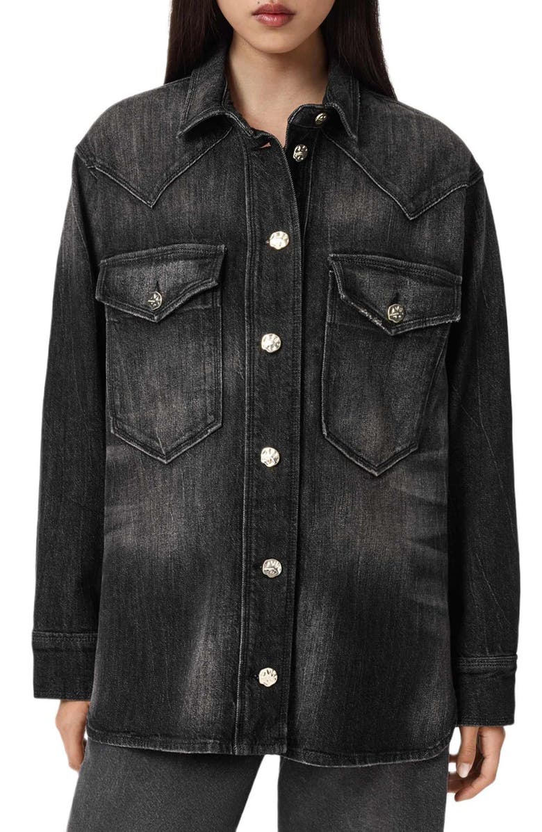 AllSaints Bryn Denim Button-Up Shirt, Main, color, Washed Black