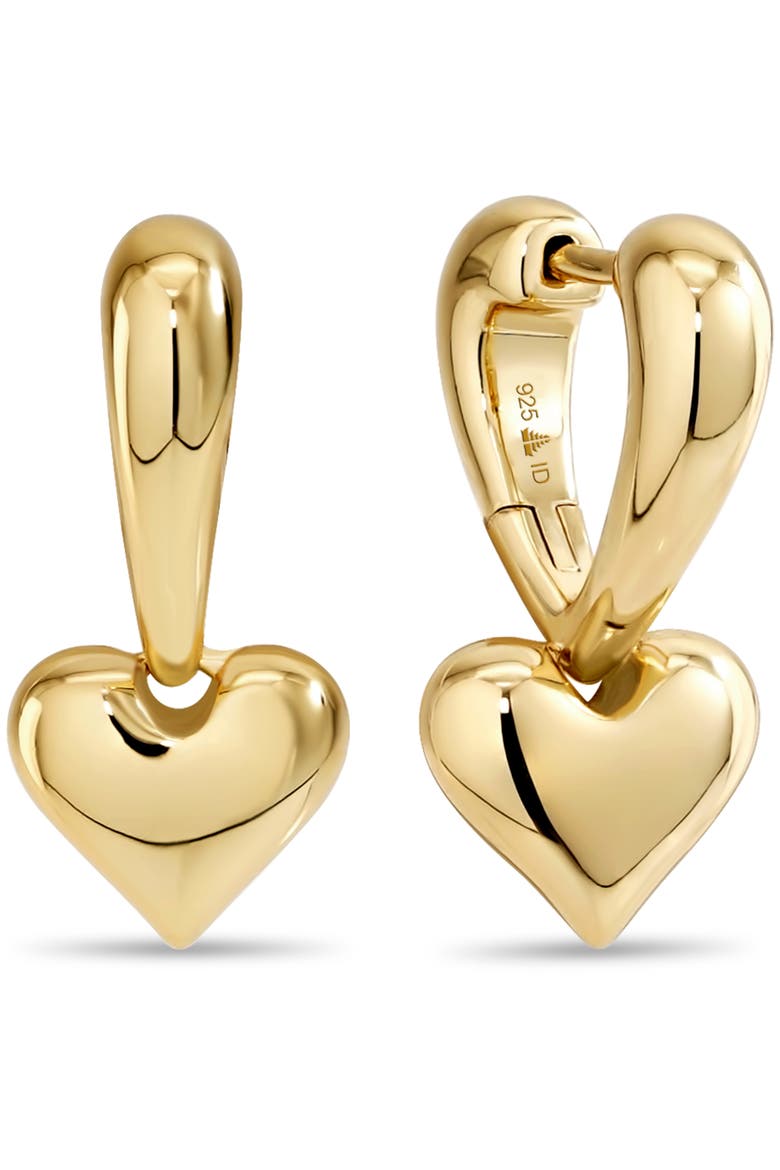 Sweet Heart Huggie Hoop Earrings in Gold Plated Sterling Silver, Main, color, Yellow Gold