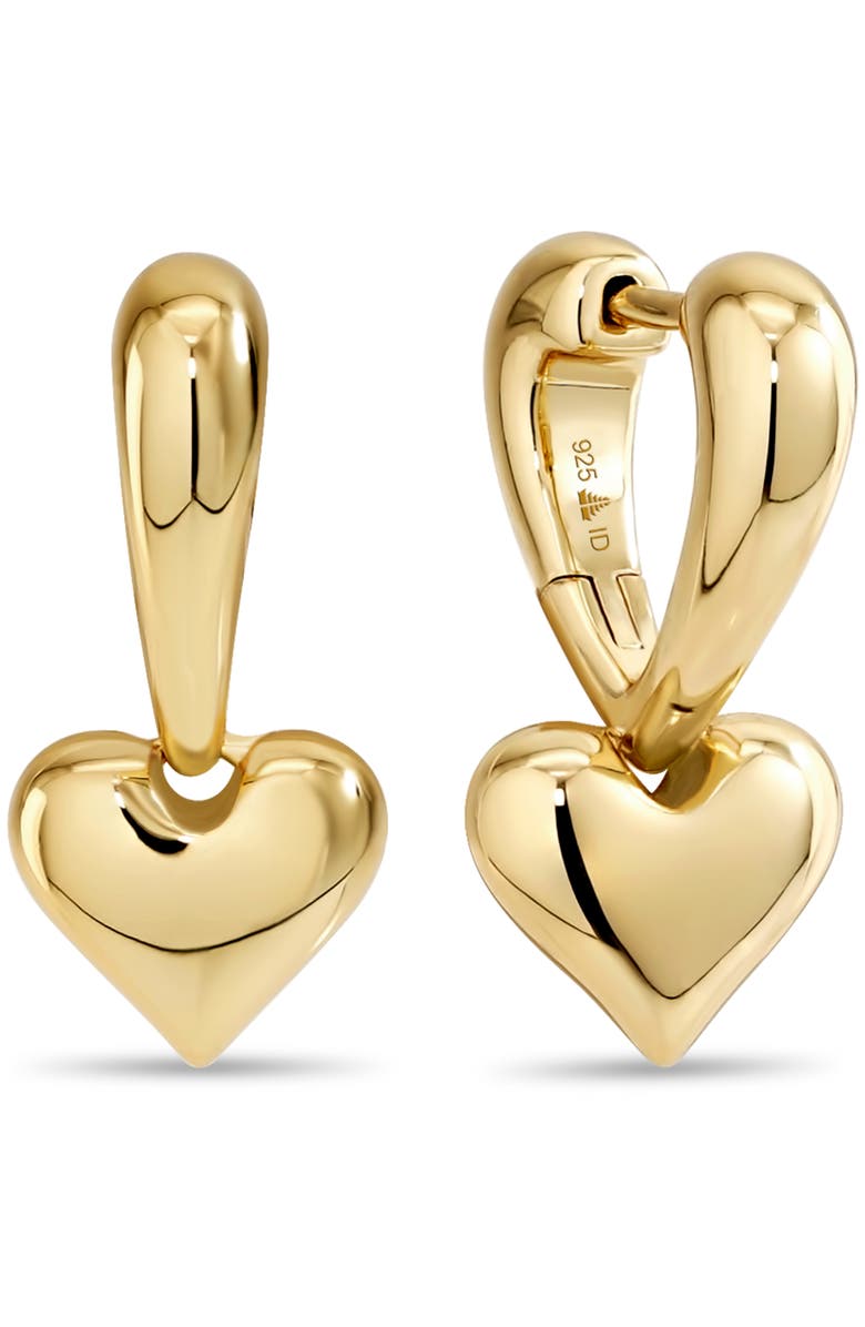 DEVATA Sweet Heart Huggie Hoop Earrings in Gold Plated Sterling Silver, Main, color, Yellow Gold