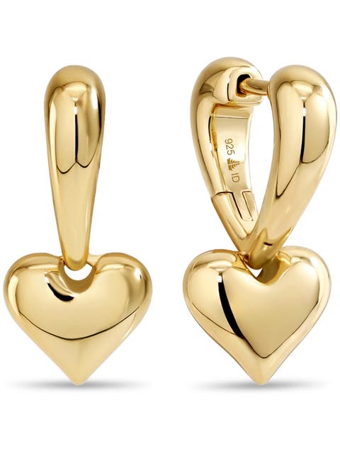 Sweet Heart Huggie Hoop Earrings in Gold Plated Sterling Silver