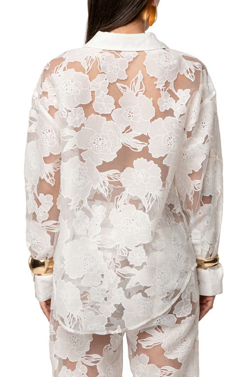 Jluxlabel Embroidered Floral Cotton Blend Organza Button-up Shirt In White