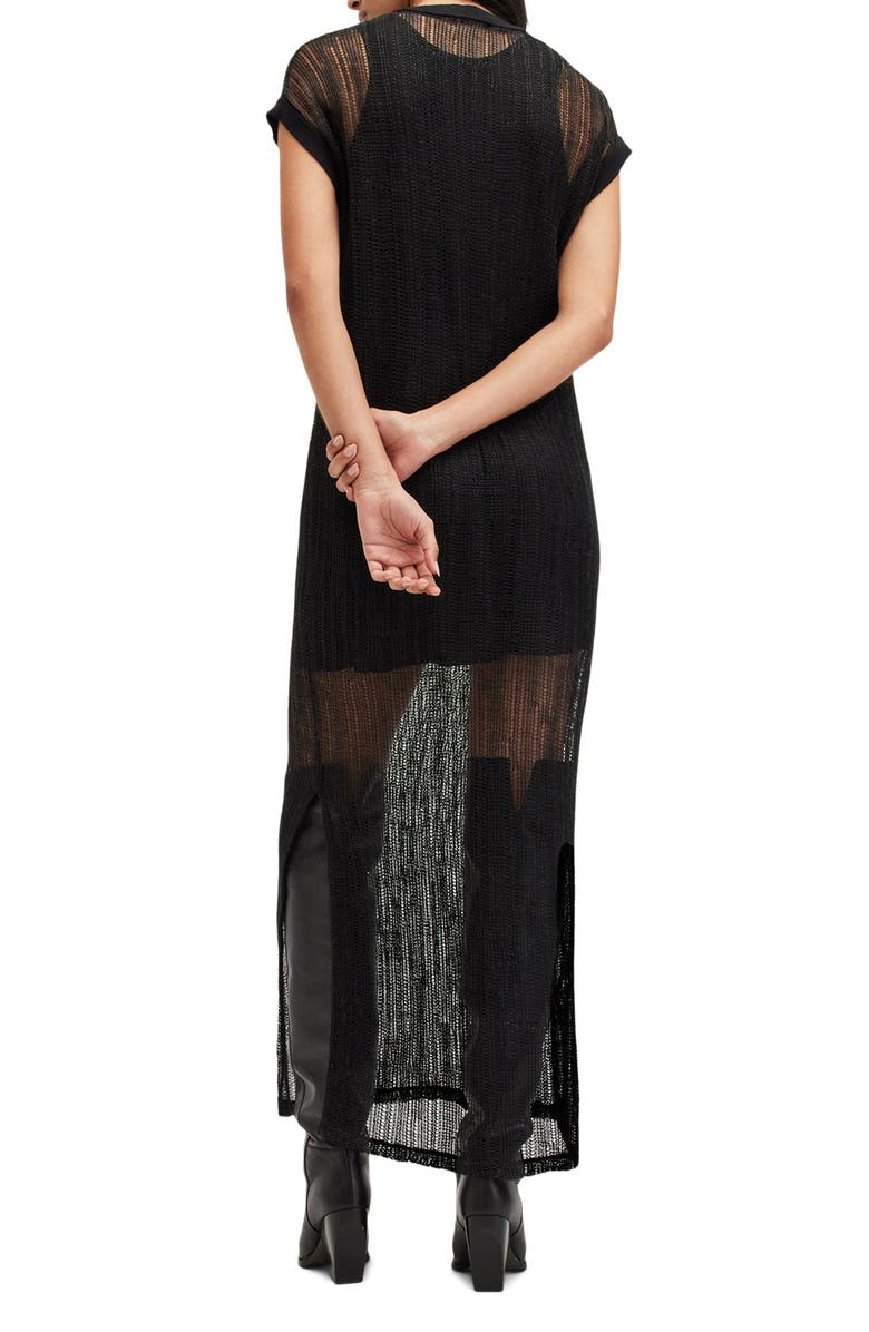 AllSaints Giana Open Knit Maxi Sweater Dress, Alternate, color, Black