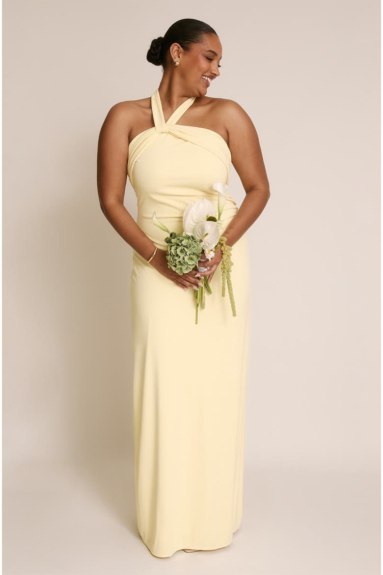 Halter Neck Stretch Bridesmaid Dress, Alternate, color, Lemon