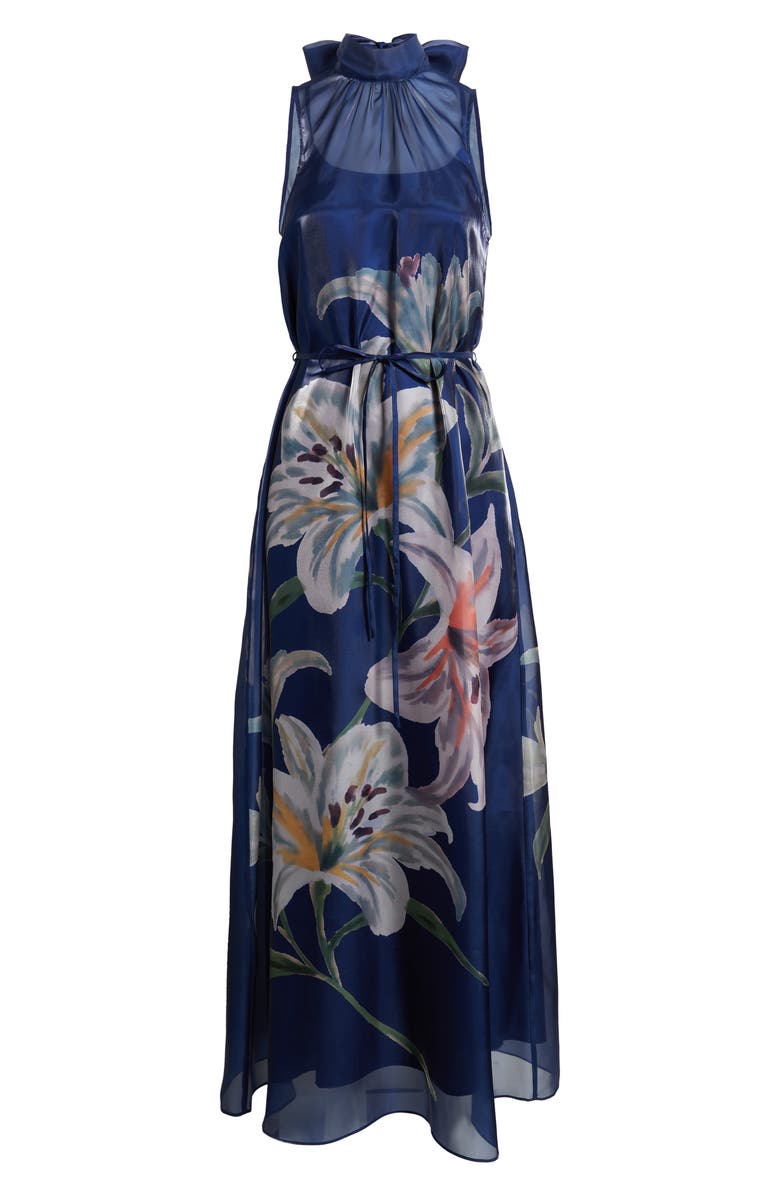 Julia Jordan Printed Tie Neck Organza Cocktail Dress, Alternate, color, 