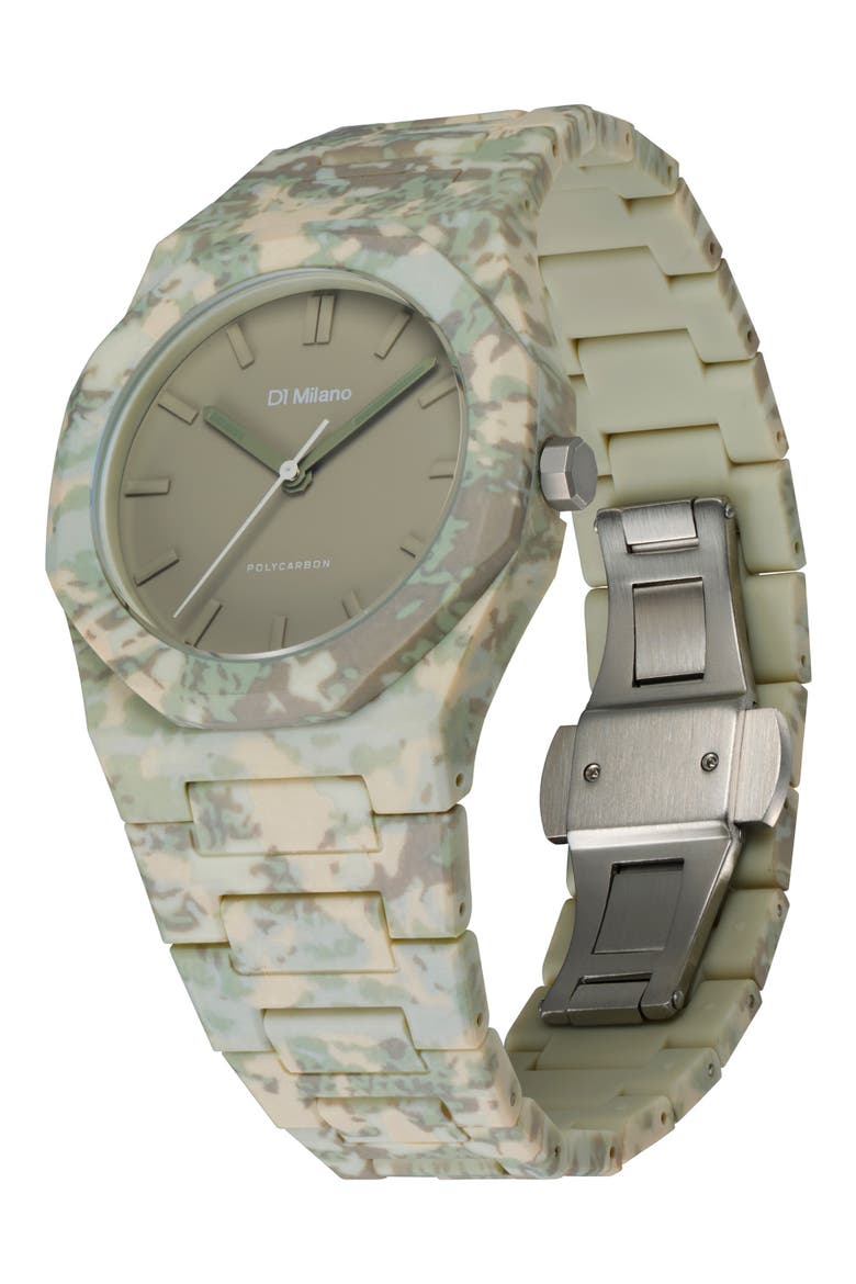 Camo Polycarbon Bracelet Watch, 40.5mm, Alternate, color, GREEN CAMO