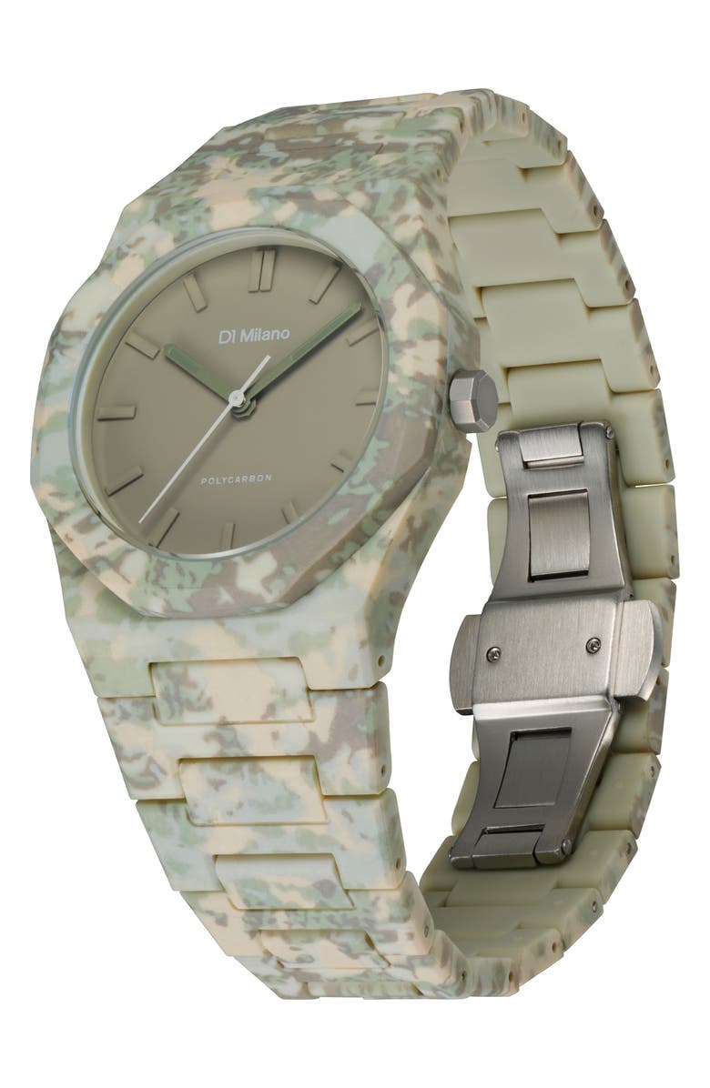 D1 Milano Camo Polycarbon Bracelet Watch, 40.5mm, Alternate, color, Green Camo