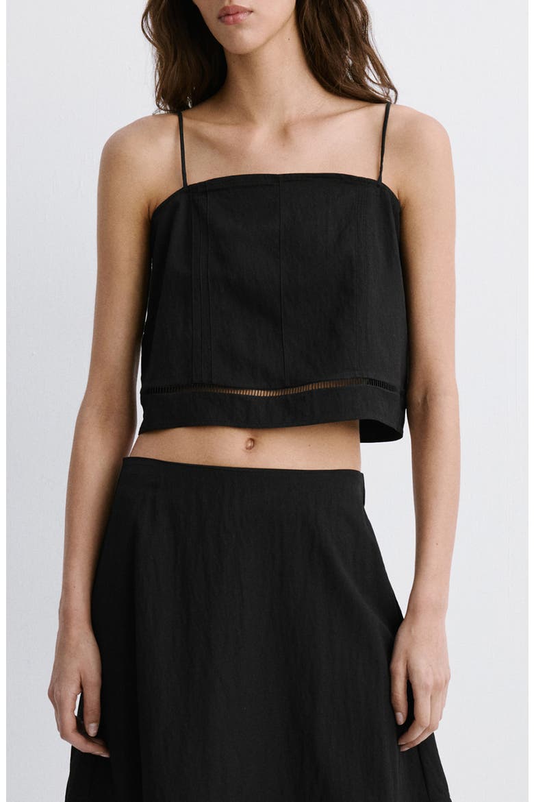 Cutwork Trim Crop Top, Main, color, BLACK