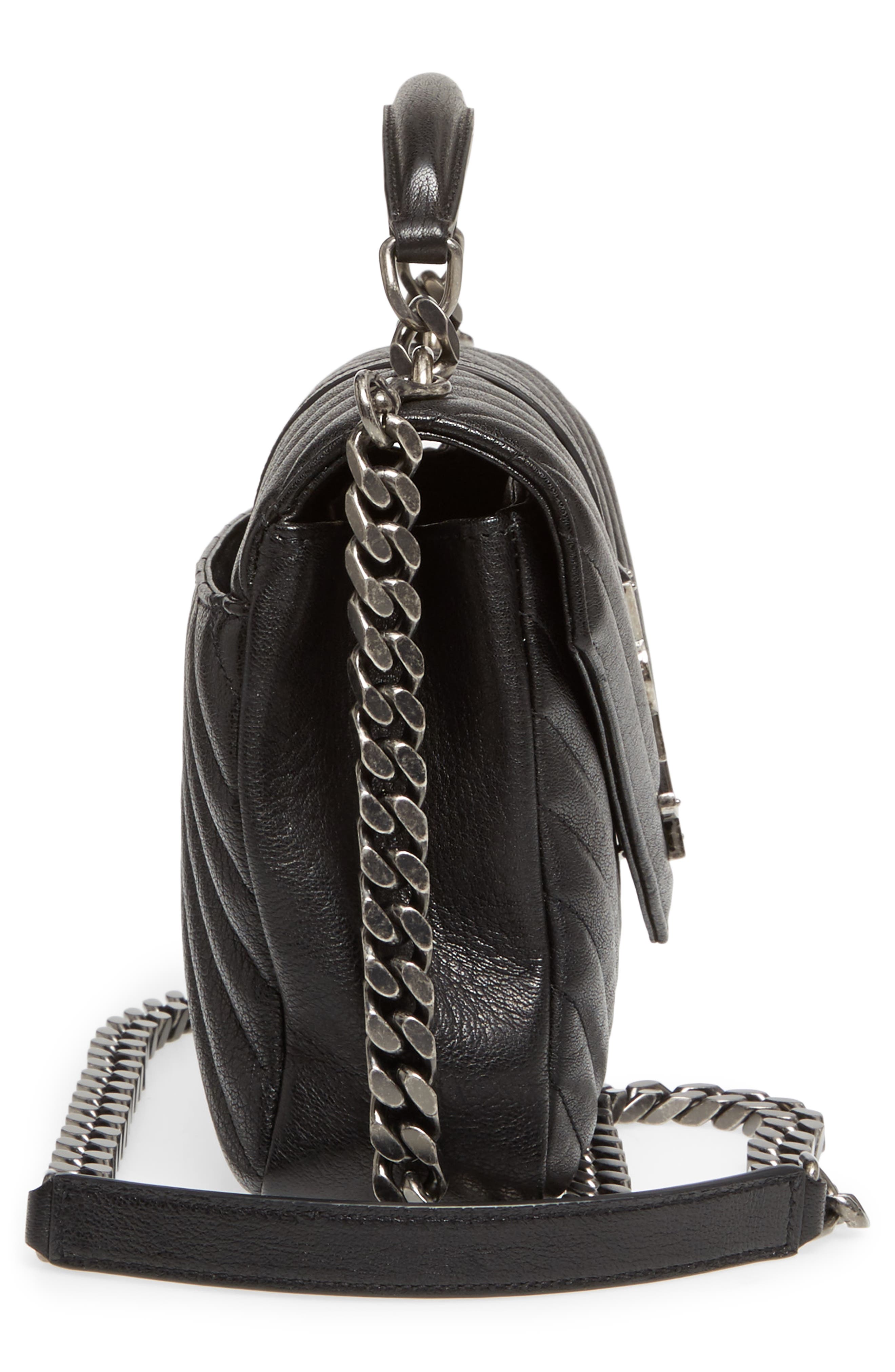 Medium College Quilted Leather Shoulder Bag, Alternate, color, NOIR