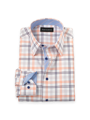 Paul Fredrick Cotton Poly Spandex Point Collar Twill Slim Contrast Trim Button Cuff Long Sleeve