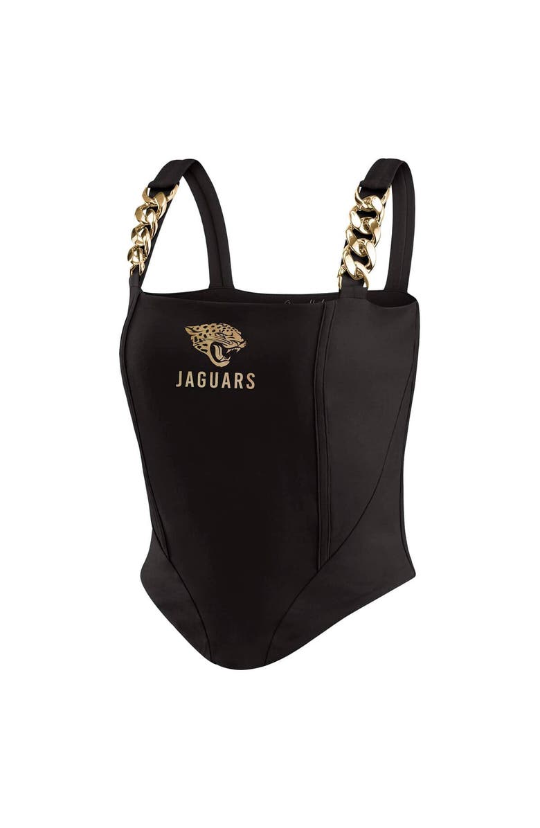 WEAR by Erin Andrews Women's WEAR by Erin Andrews x Gracie Hunt Black Jacksonville Jaguars Chain Link Corset Top, Alternate, color, 