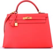 Pre-Owned Hermes Kelly Handbag Red Epsom with Gold Hardware 32