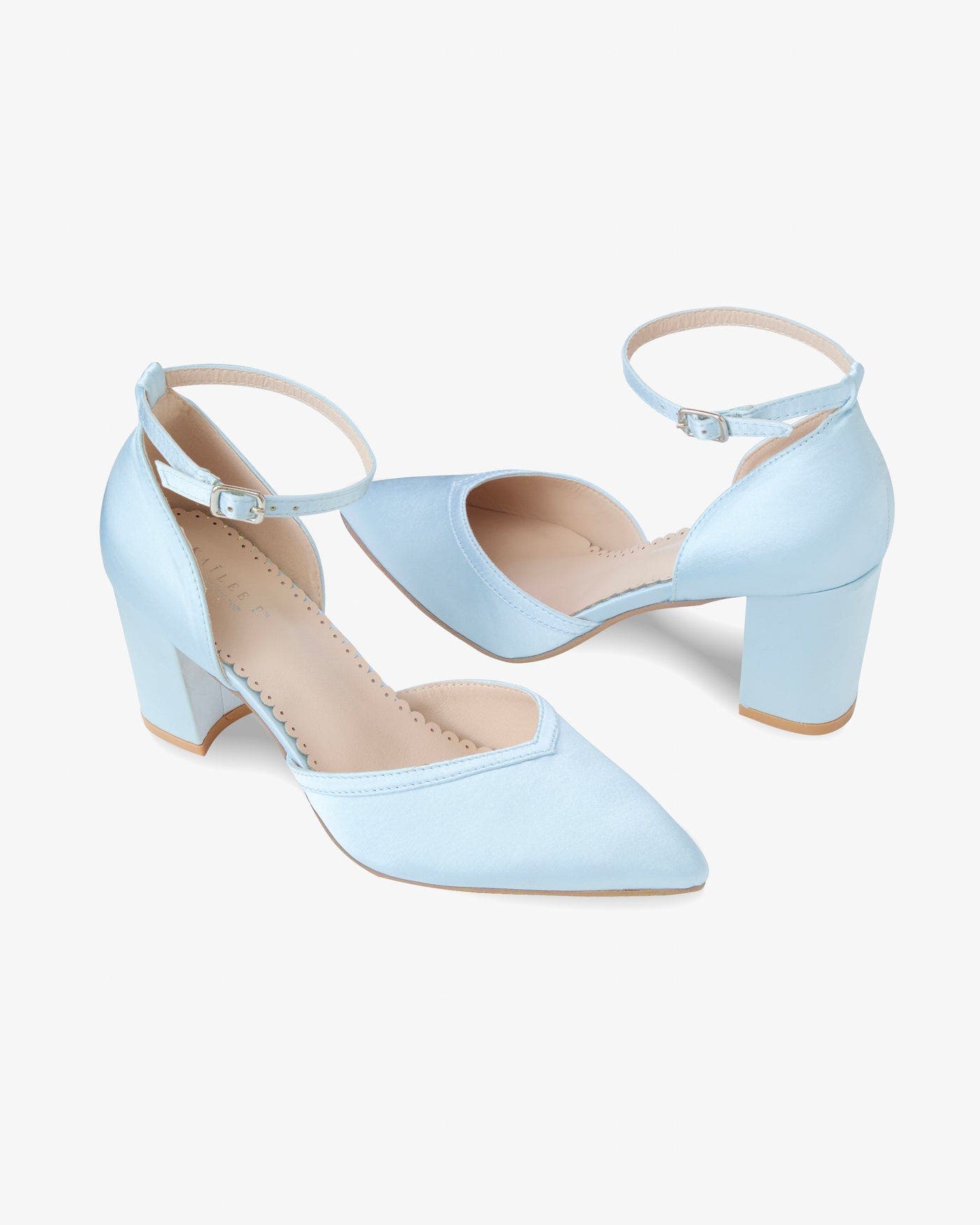 Kailee P Sally Satin Block Heels Wedding Shoes, Alternate, color, Light Blue